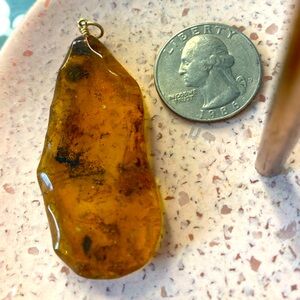 Massive Antique Baltic Amber Slice Pendant w/ Bits of Flora